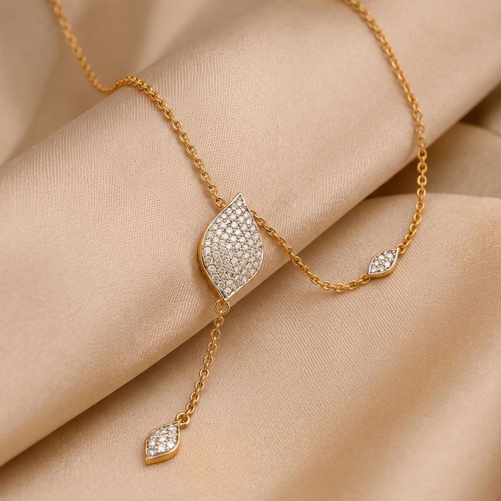 Sleek Drop 14Kt Yellow Gold Diamond Necklace-Pendants-OSN26B31-D400R1C