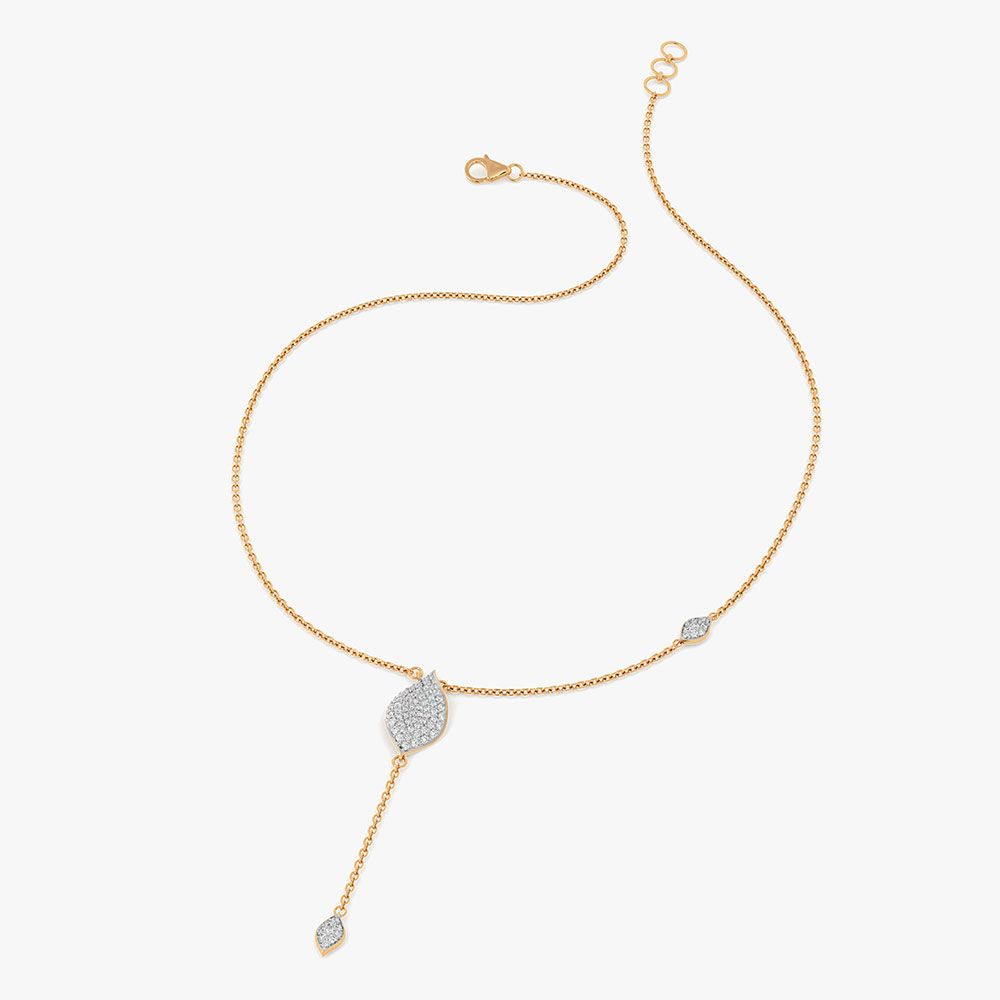 Sleek Drop 14Kt Yellow Gold Diamond Necklace-Pendants-OSN26B31-D400R1C