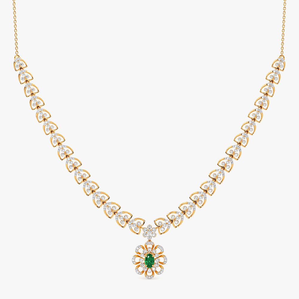Floral Beauty 14Kt Yellow Gold Diamond Necklace-Necklaces-OSN26B33-D435R1C