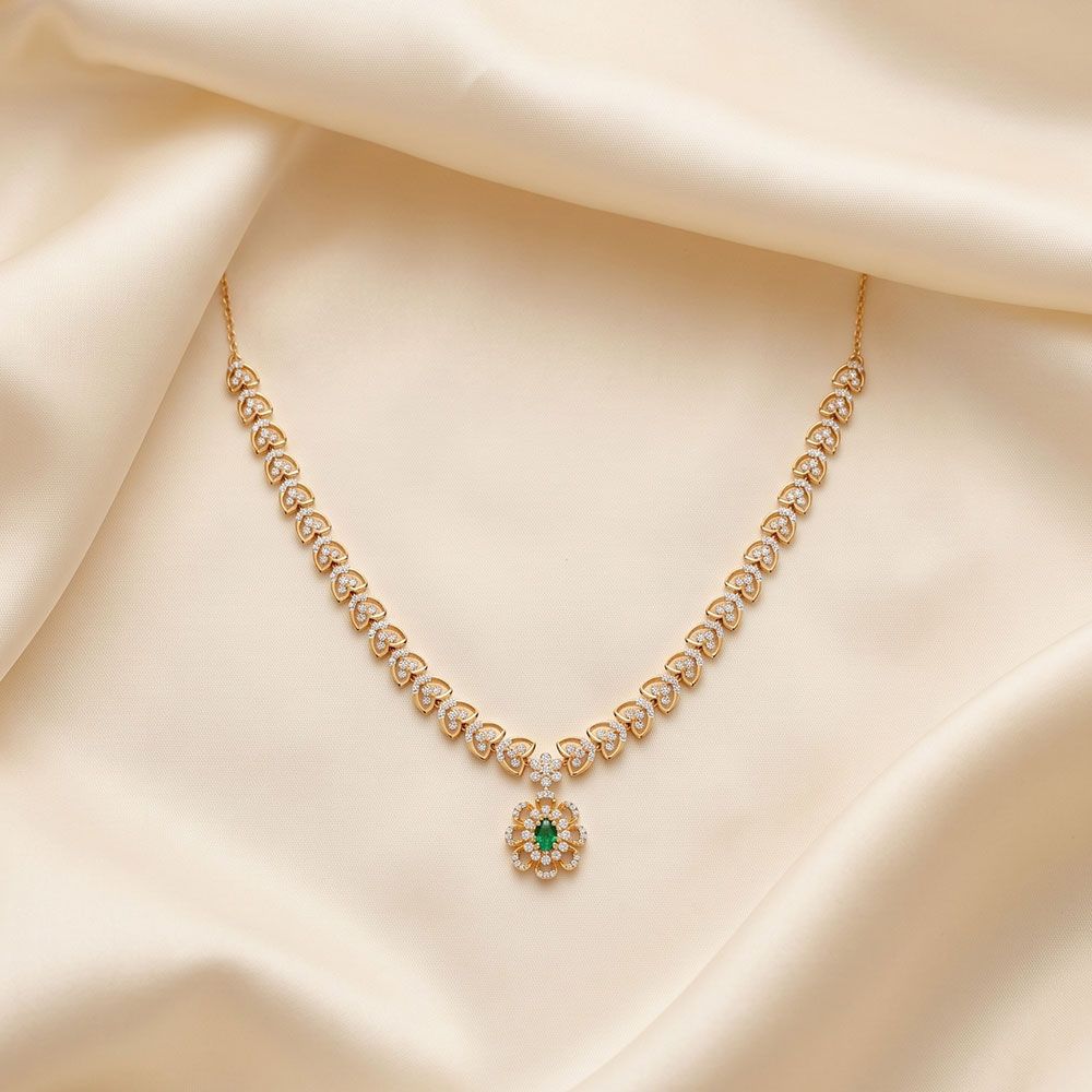 Floral Beauty 14Kt Yellow Gold Diamond Necklace-Necklaces-OSN26B33-D435R1C