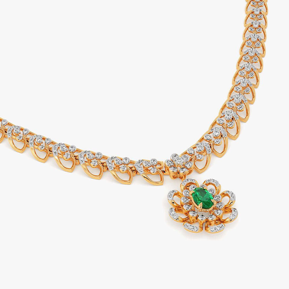 Floral Beauty 14Kt Yellow Gold Diamond Necklace-Necklaces-OSN26B33-D435R1C
