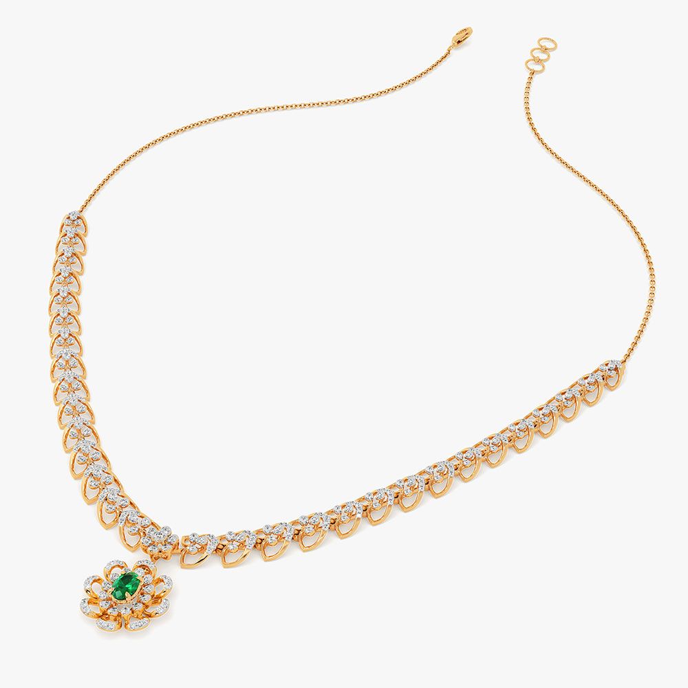 Floral Beauty 14Kt Yellow Gold Diamond Necklace-Necklaces-OSN26B33-D435R1C