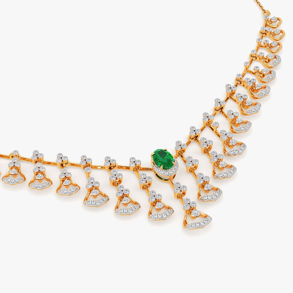 Vibrant 14Kt Yellow Gold Diamond Necklace-Pendants-OSN26B37-D442R1C