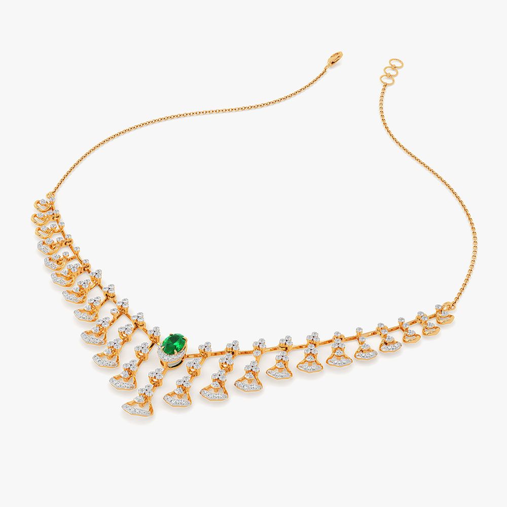 Vibrant 14Kt Yellow Gold Diamond Necklace-Pendants-OSN26B37-D442R1C
