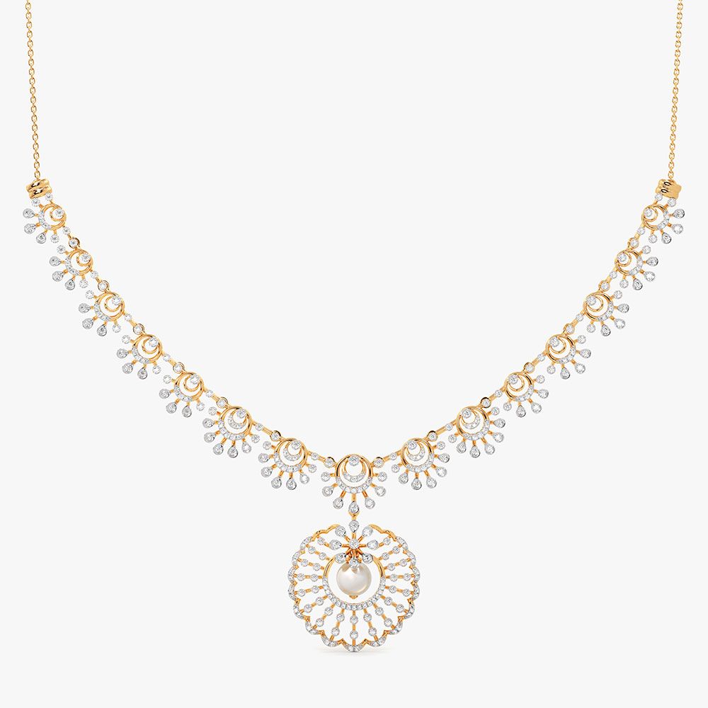 Circular Beauty 14Kt Yellow Gold Diamond Necklace-Pendants-OSN26B39-D408R1C