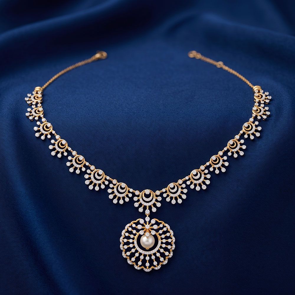 Circular Beauty 14Kt Yellow Gold Diamond Necklace-Pendants-OSN26B39-D408R1C