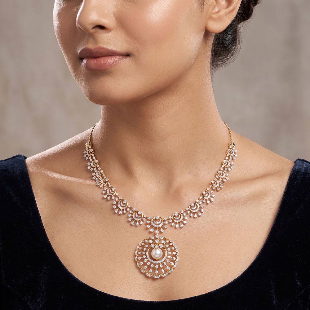 Circular Beauty 14Kt Yellow Gold Diamond Necklace-Pendants-OSN26B39-D408R1C