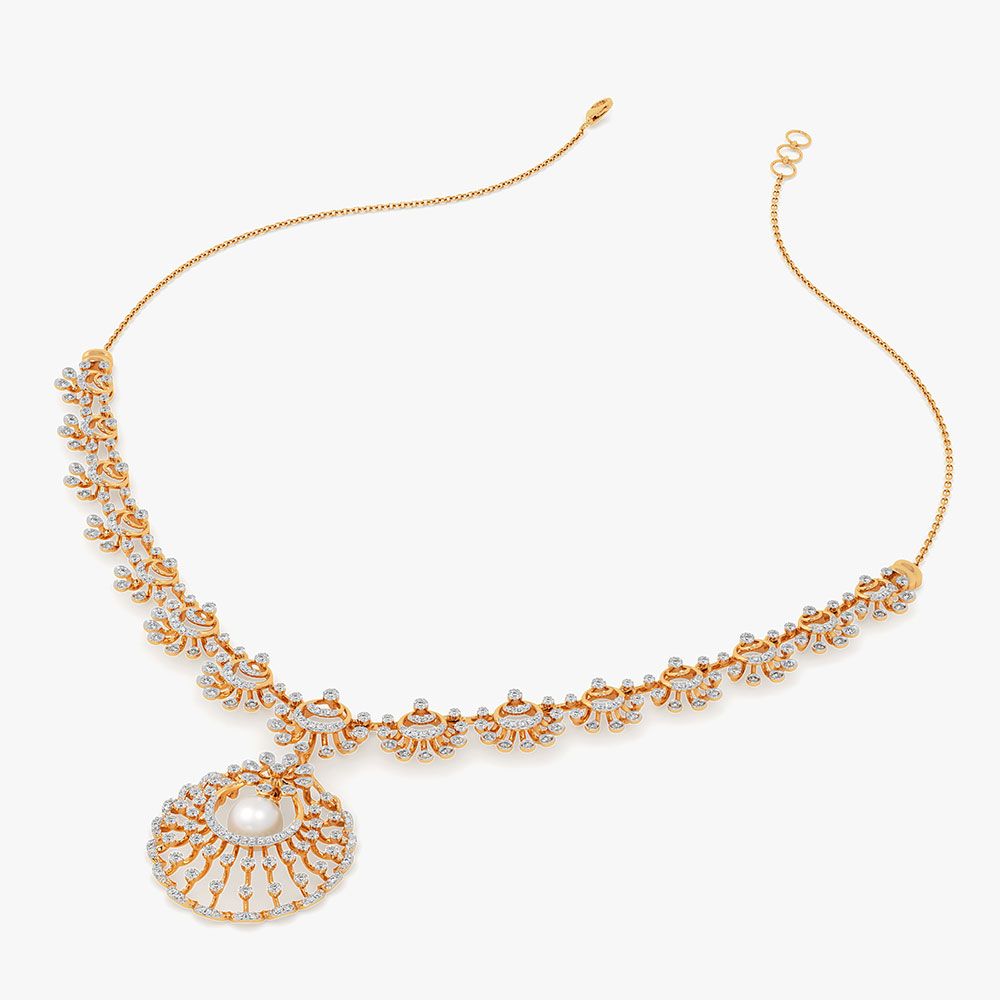 Circular Beauty 14Kt Yellow Gold Diamond Necklace-Pendants-OSN26B39-D408R1C