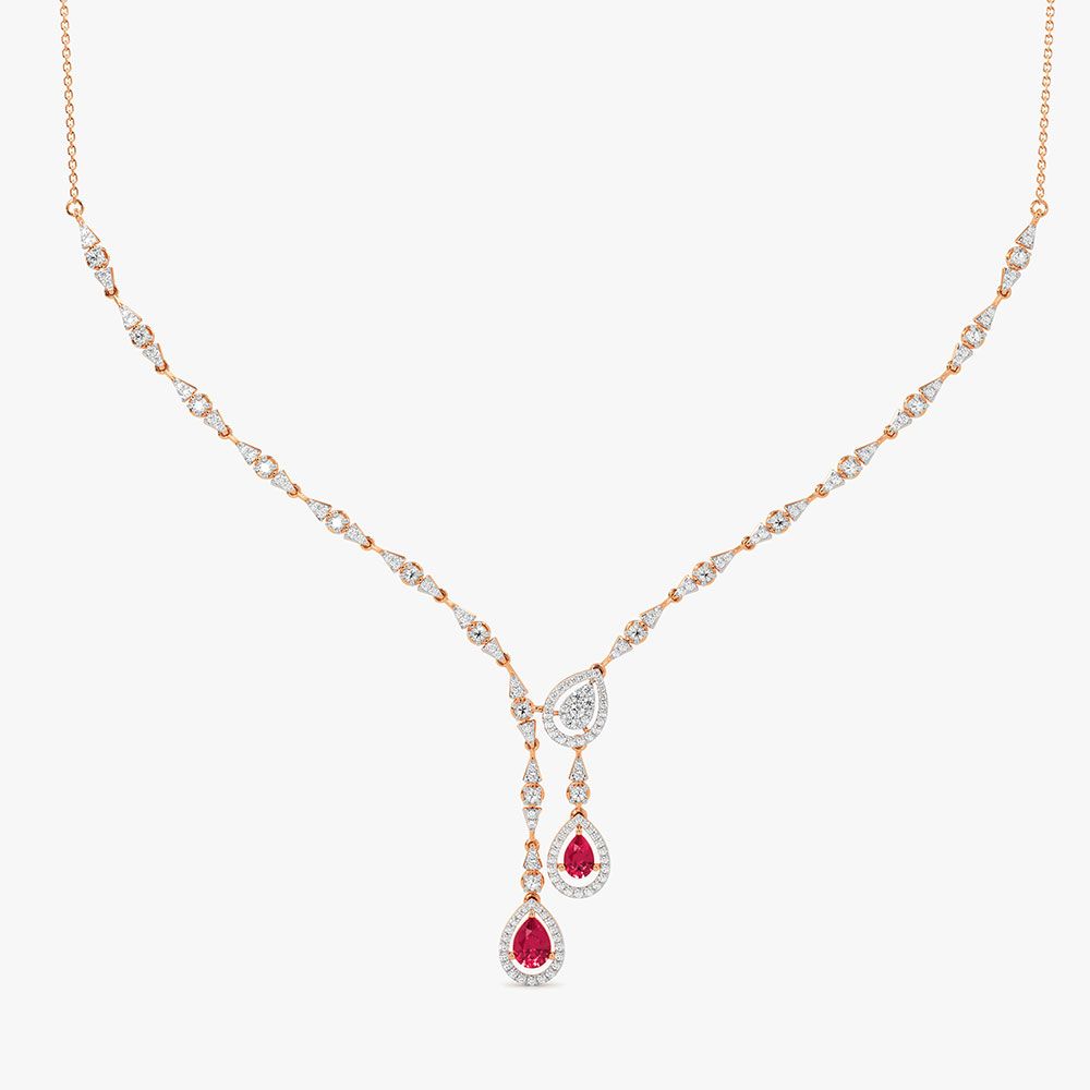 Elegant Drop 14Kt Rose Gold Diamond Necklace-Necklaces-OSN26B83-D442X1C