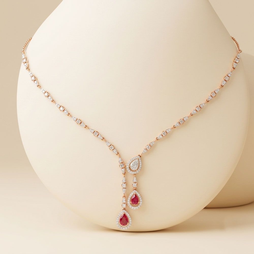 Elegant Drop 14Kt Rose Gold Diamond Necklace-Necklaces-OSN26B83-D442X1C