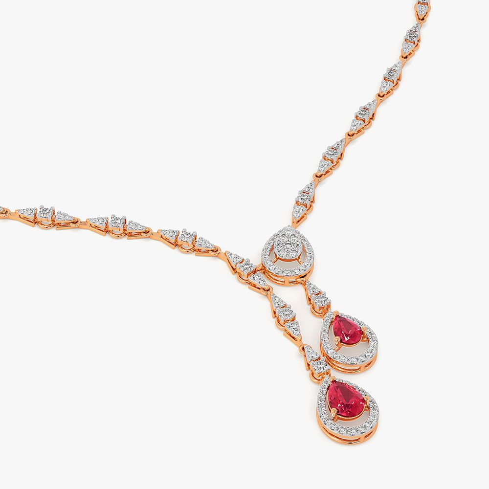 Elegant Drop 14Kt Rose Gold Diamond Necklace-Necklaces-OSN26B83-D442X1C