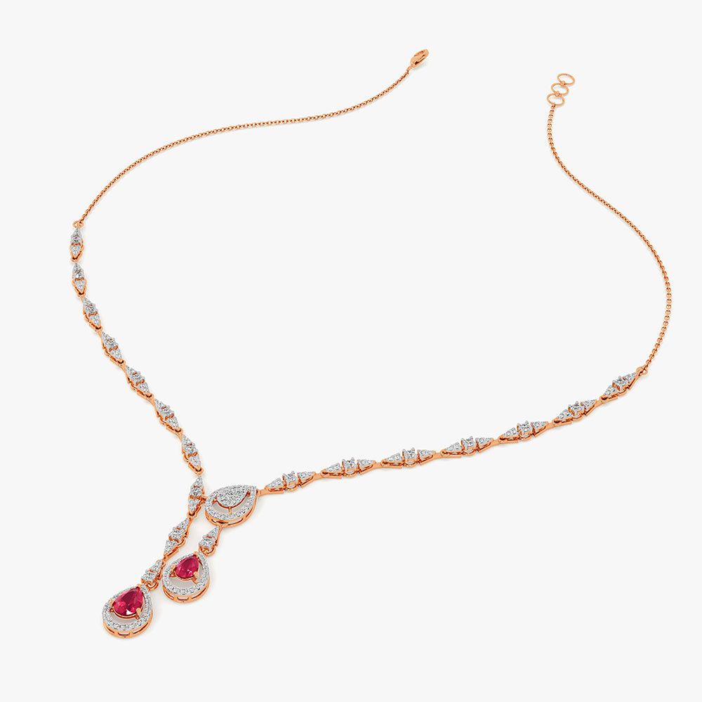 Elegant Drop 14Kt Rose Gold Diamond Necklace-Necklaces-OSN26B83-D442X1C