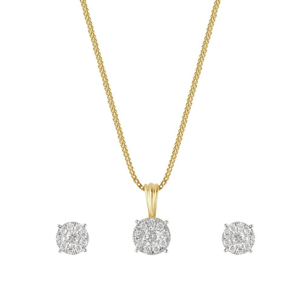 Dainty 18Kt Yellow Gold Crown Star Pendant and Studs-All Jewellery-OSP12041-A300R0B