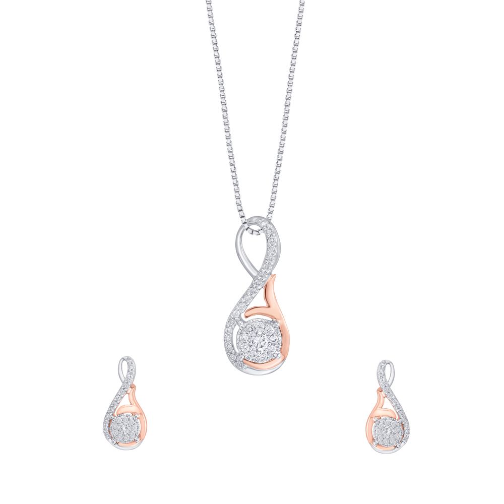 Graceful Two-toned Gold and Diamond Pendant and Earrings Set-All Jewellery-OSP14008-D400O0C