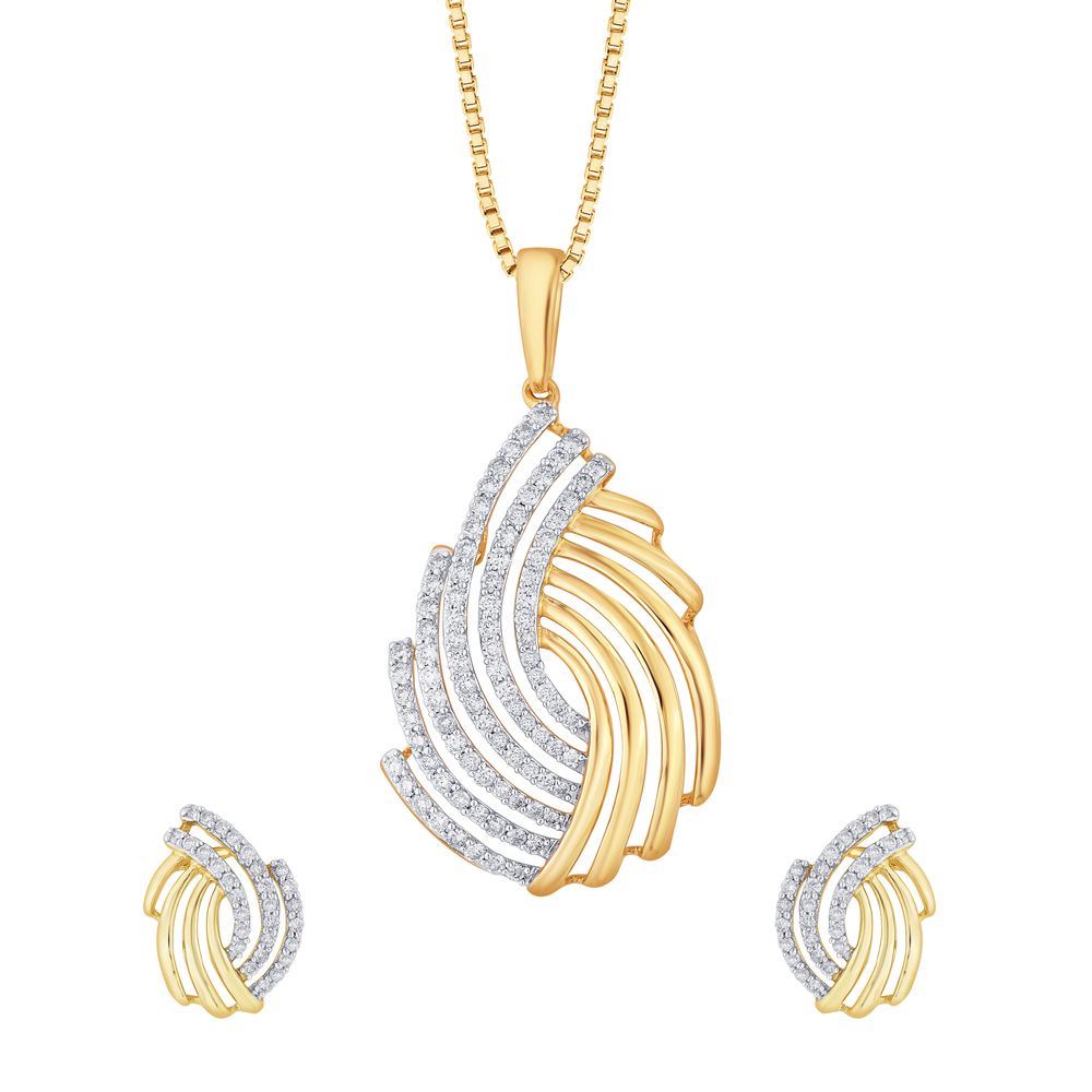Buy Magnificent Leaf Design Yellow Gold Diamond Pendant Set