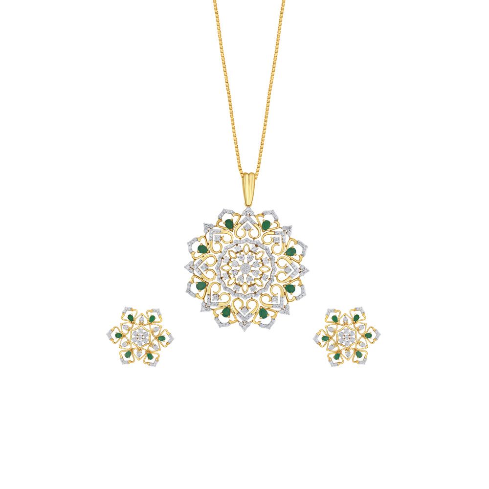 Classy Pendant and Earrings Set Studded witth Diamonds-All Jewellery-OSP22044-D411R0C