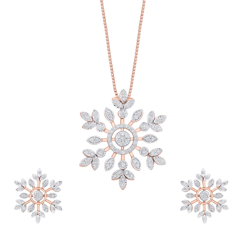 Snowflake Design Pendant and Earrings Set with Diamonds-All Jewellery-OSP22060-D900X0C