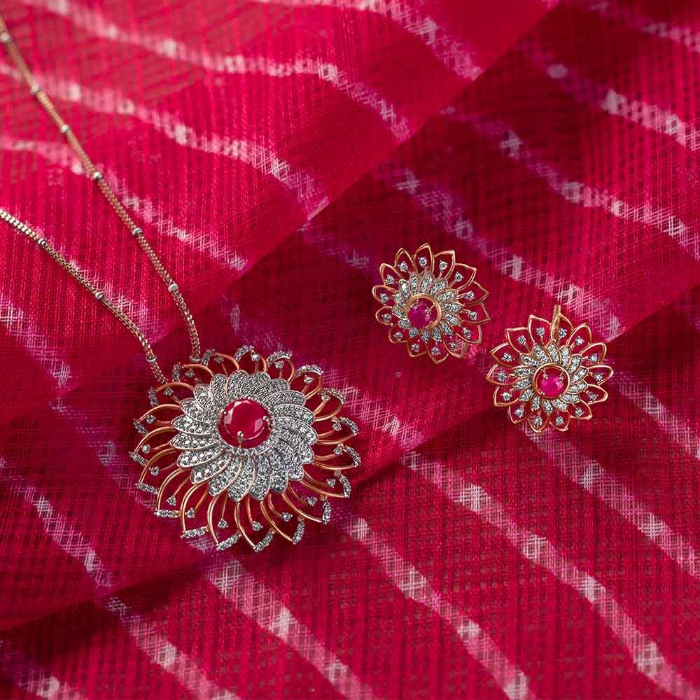 Exquisite 18Kt Rose Gold and Diamonds Pendant Set-New Arrivals-OSP23E04-D410X0B