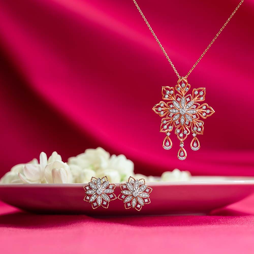 Stunning Diamond Jewellery Set in 18Kt Rose Gold-New Arrivals-OSP23E05-D400X0B