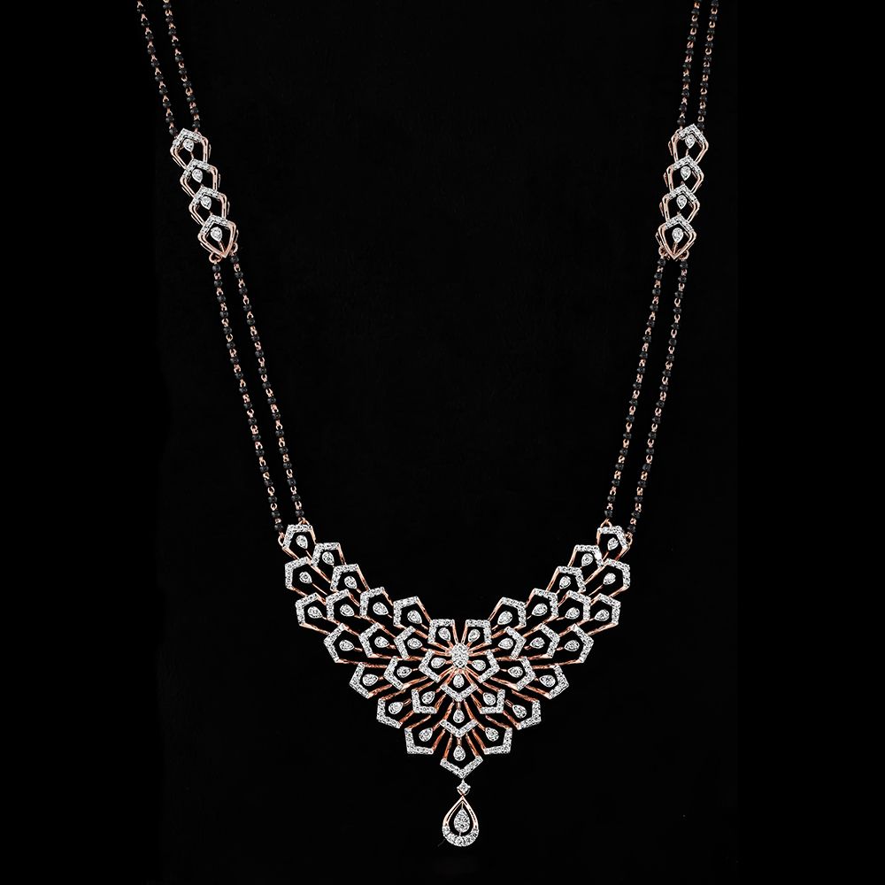 Glamorous 18Kt Rose Gold Mangalsutra With Diamonds-Diamond-OTN23V04-D400XKB