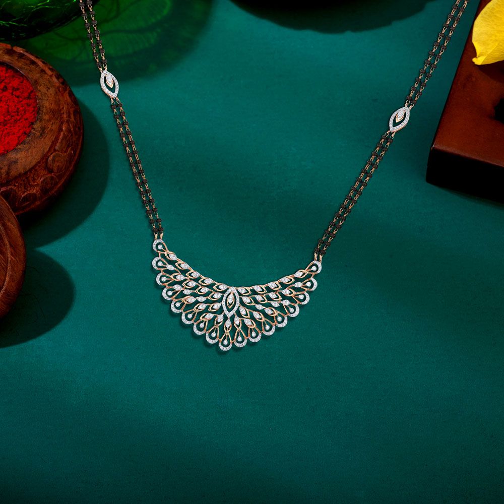 Peacock Motif 18Kt Rose Gold and Diamond Mangalsutra-New Arrivals-OTN23V06