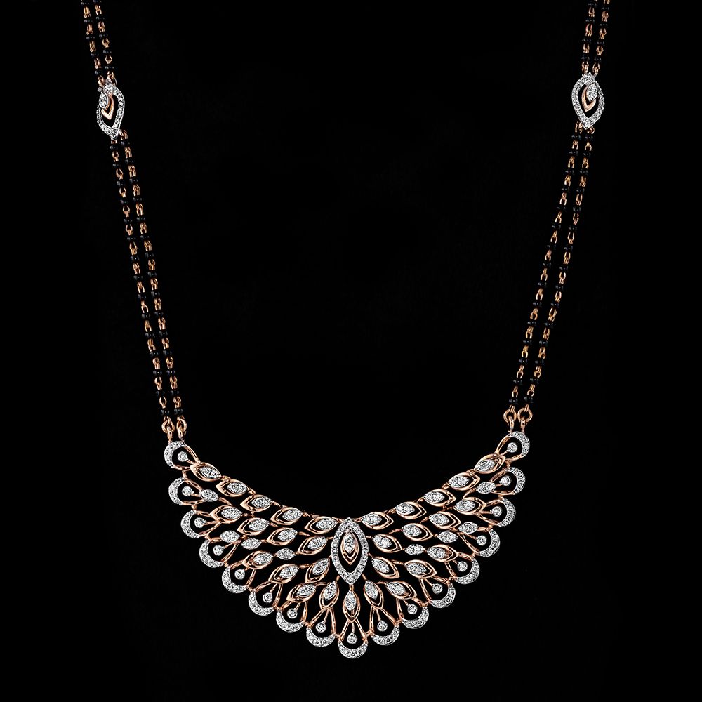 Peacock Motif 18Kt Rose Gold and Diamond Mangalsutra-New Arrivals-OTN23V06