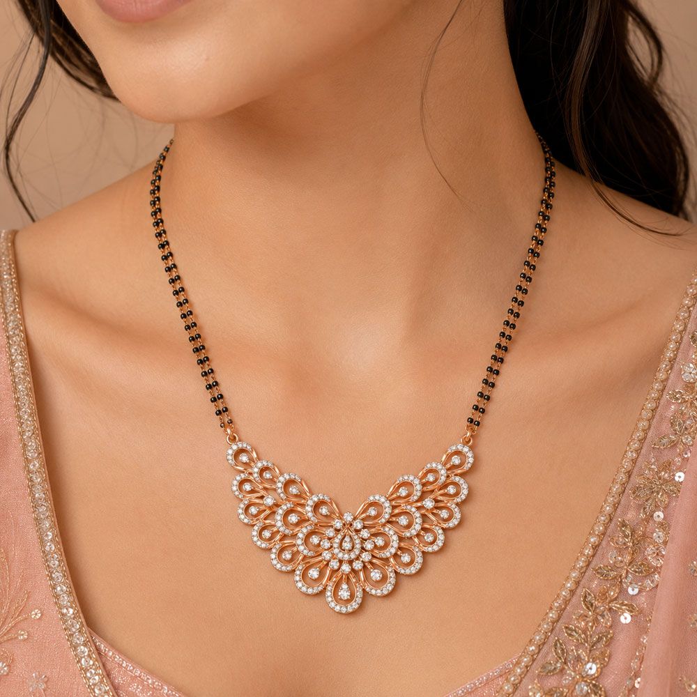 Contemporary Diamond Mangalsutra in 18KT Rose Gold-All Jewellery-OTN23V07