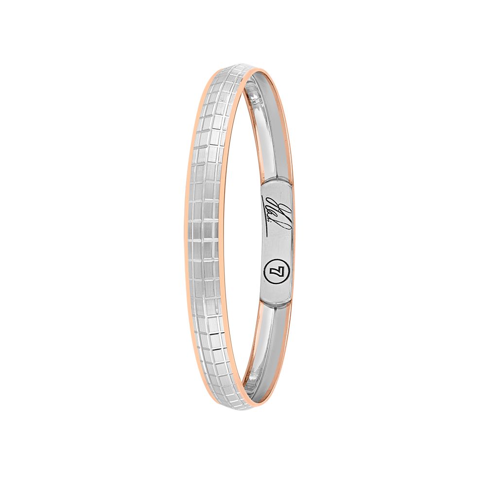 Mahi Signature Engraved Dual Toned Platinum Kada For Men-Bangles-PKD24P01