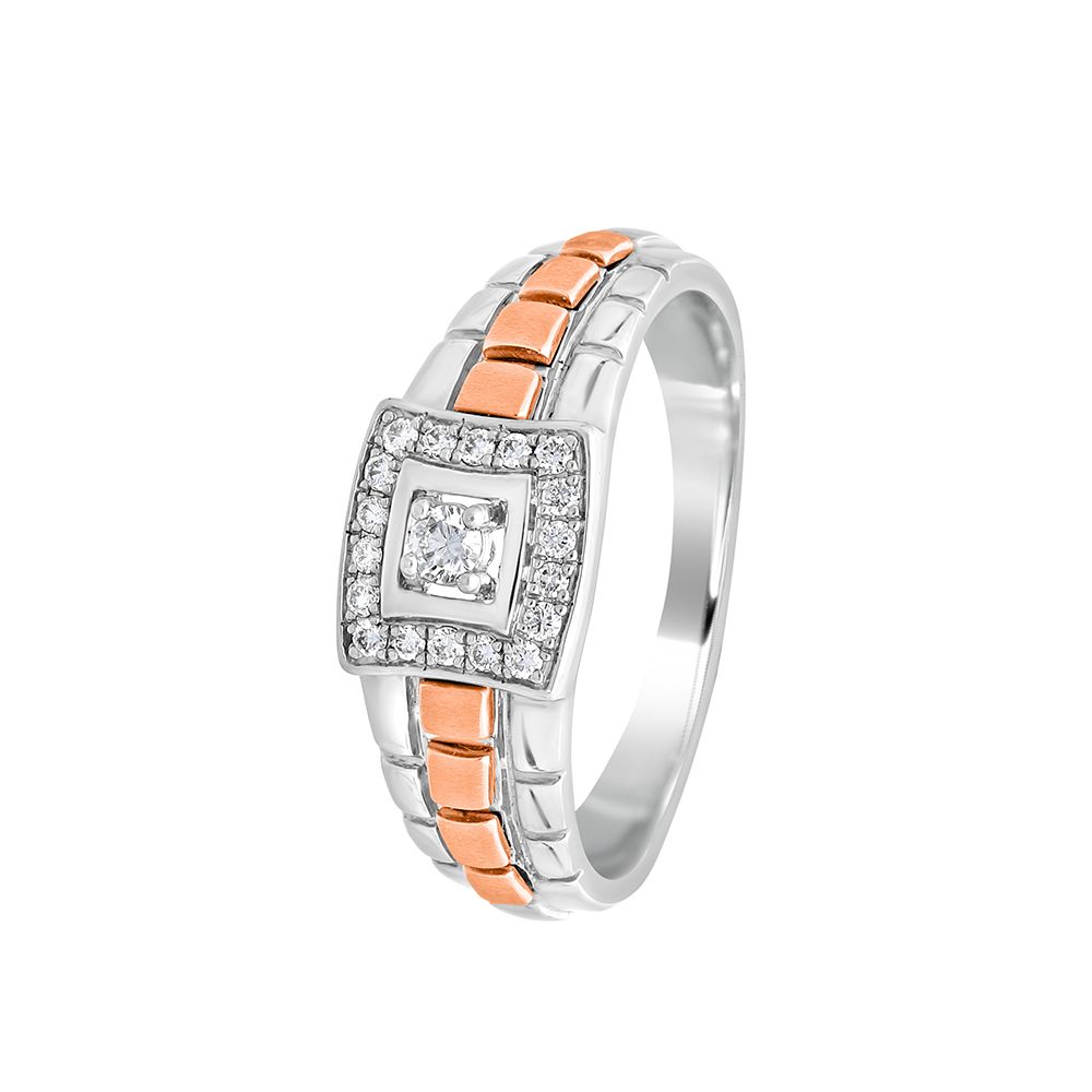 Squared Dual Tone Diamond Platinum Ring For Men-Rings-PMR21014