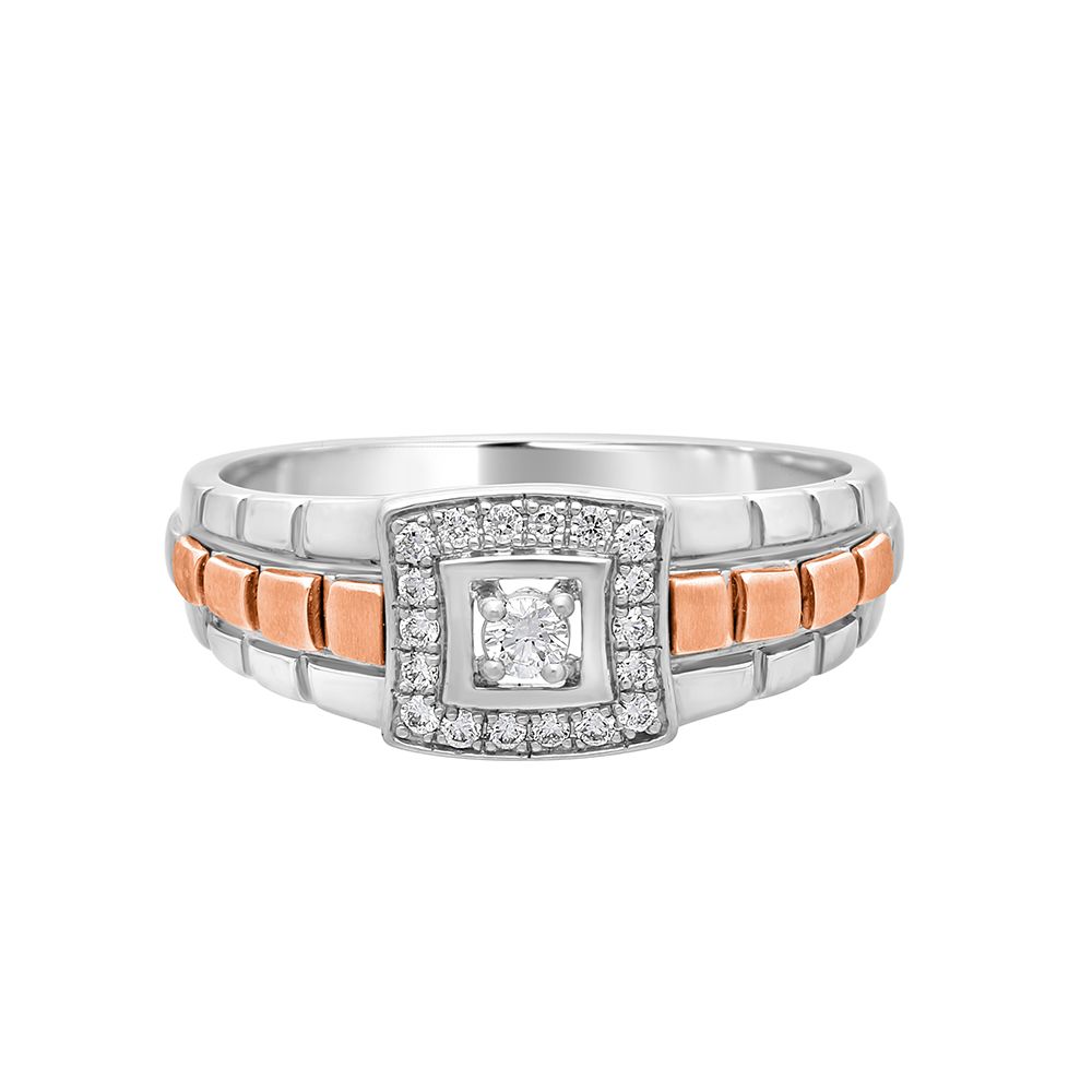 Squared Dual Tone Diamond Platinum Ring For Men-Rings-PMR21014