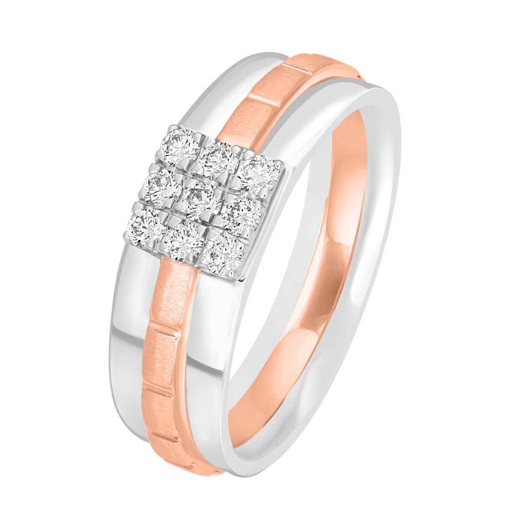Cubic Dual Toned Diamond Platinum Ring For Men-Rings-PMR23058