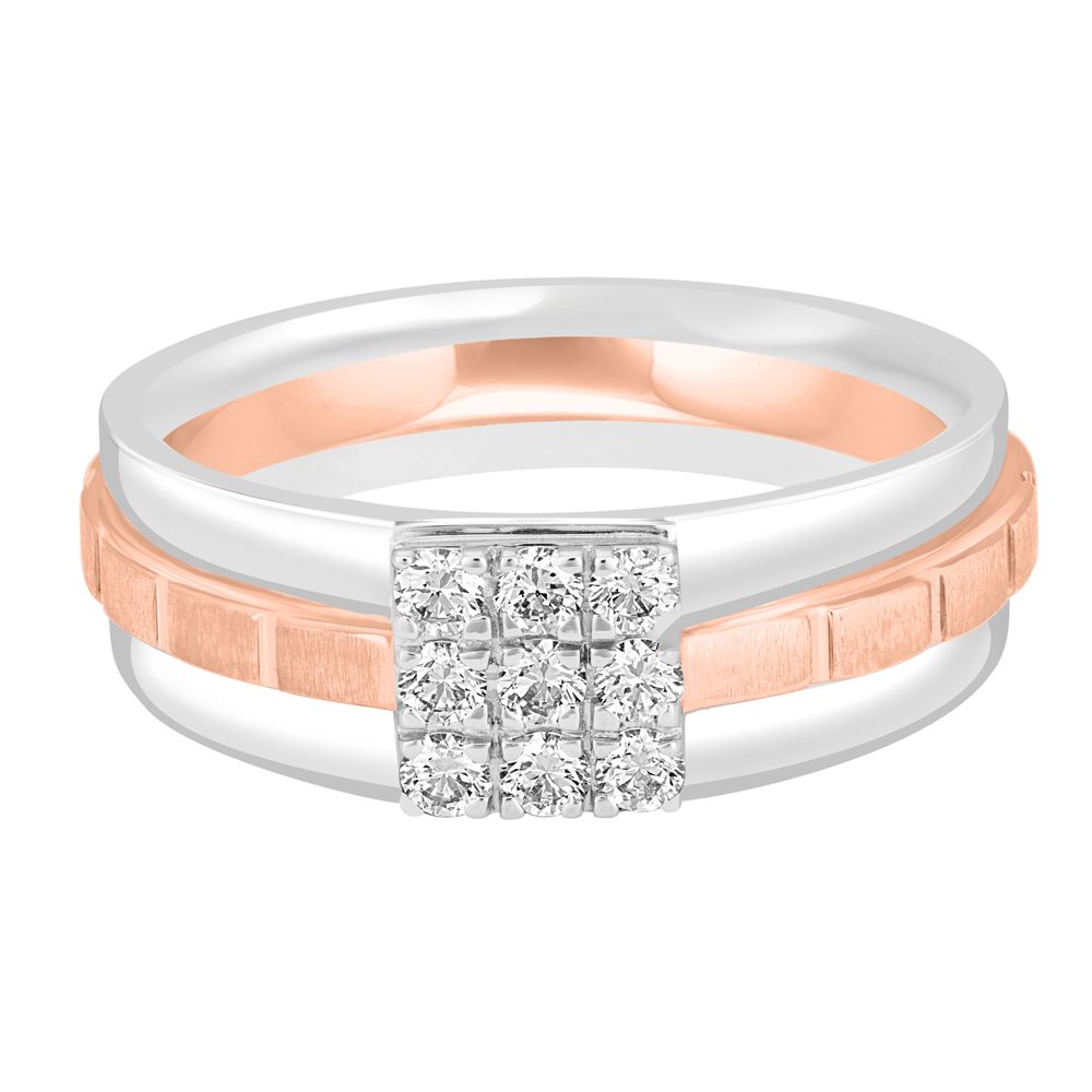 Cubic Dual Toned Diamond Platinum Ring For Men-Rings-PMR23058