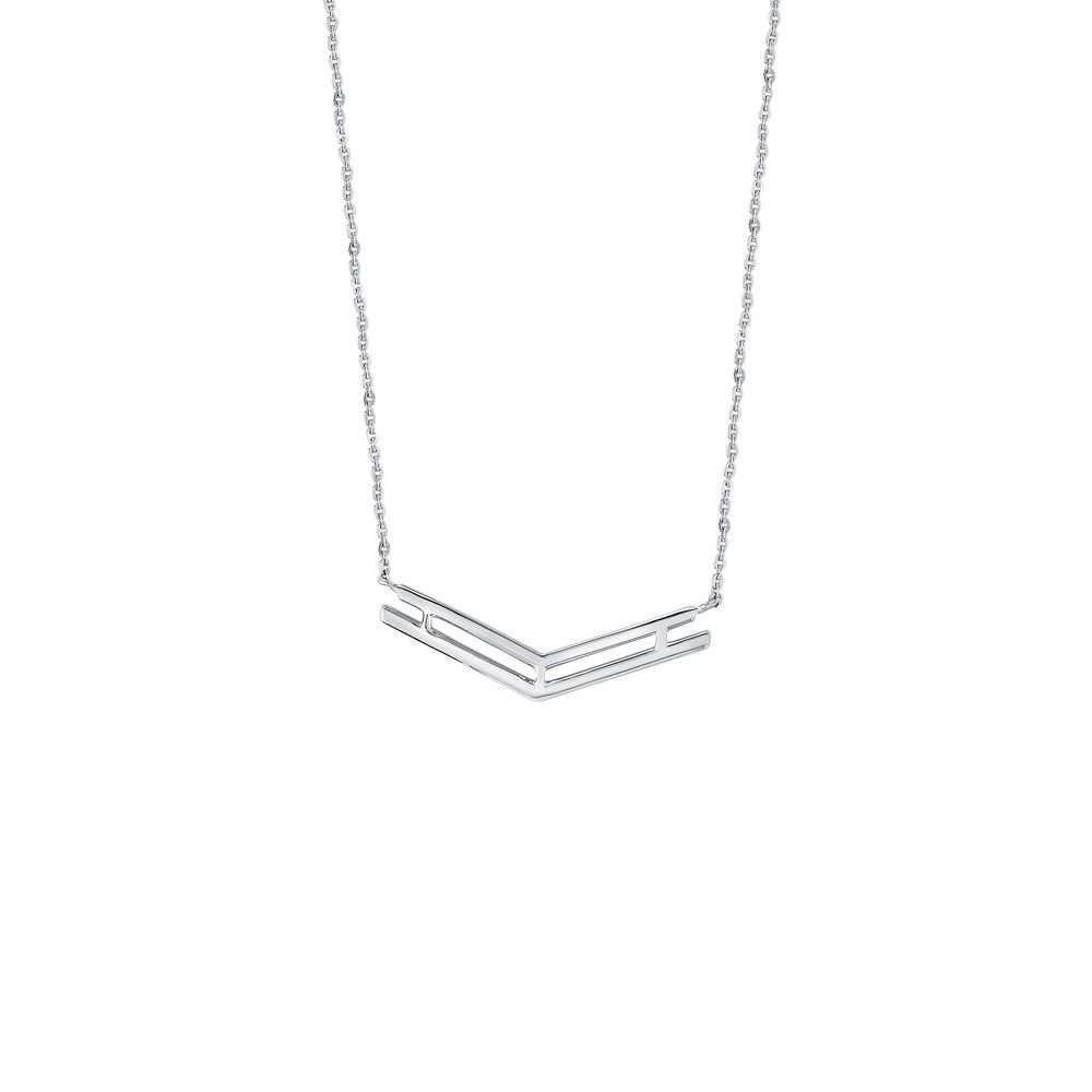 Gleaming Chevron Design Diamond and Platinum Necklace-Necklaces-PNK23C07-D300P1D