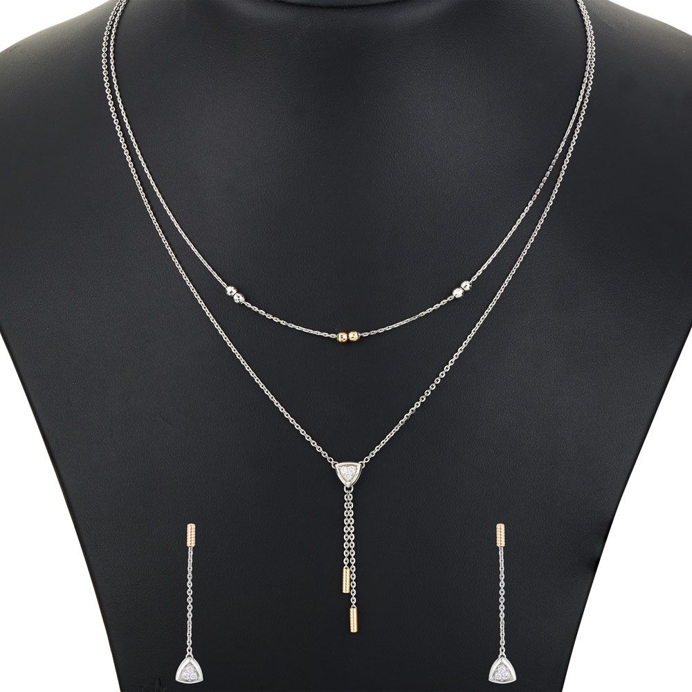 950Pt Platinum and Rose Gold Diamond Earrings and Necklace Set-Necklace Sets-PNS20005-D300O0D