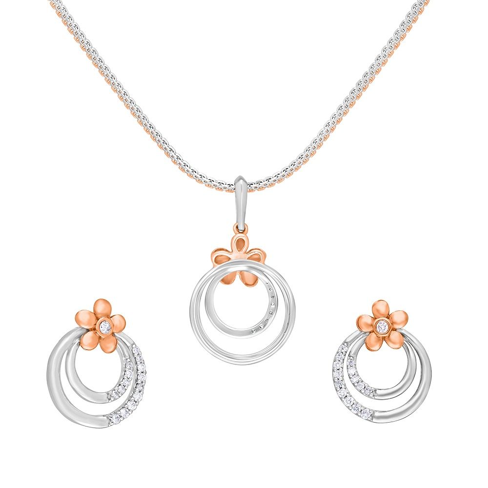Platinum Dazzling Diamond Floral Pendant Set-Platinum-PSP21001-D300O0D