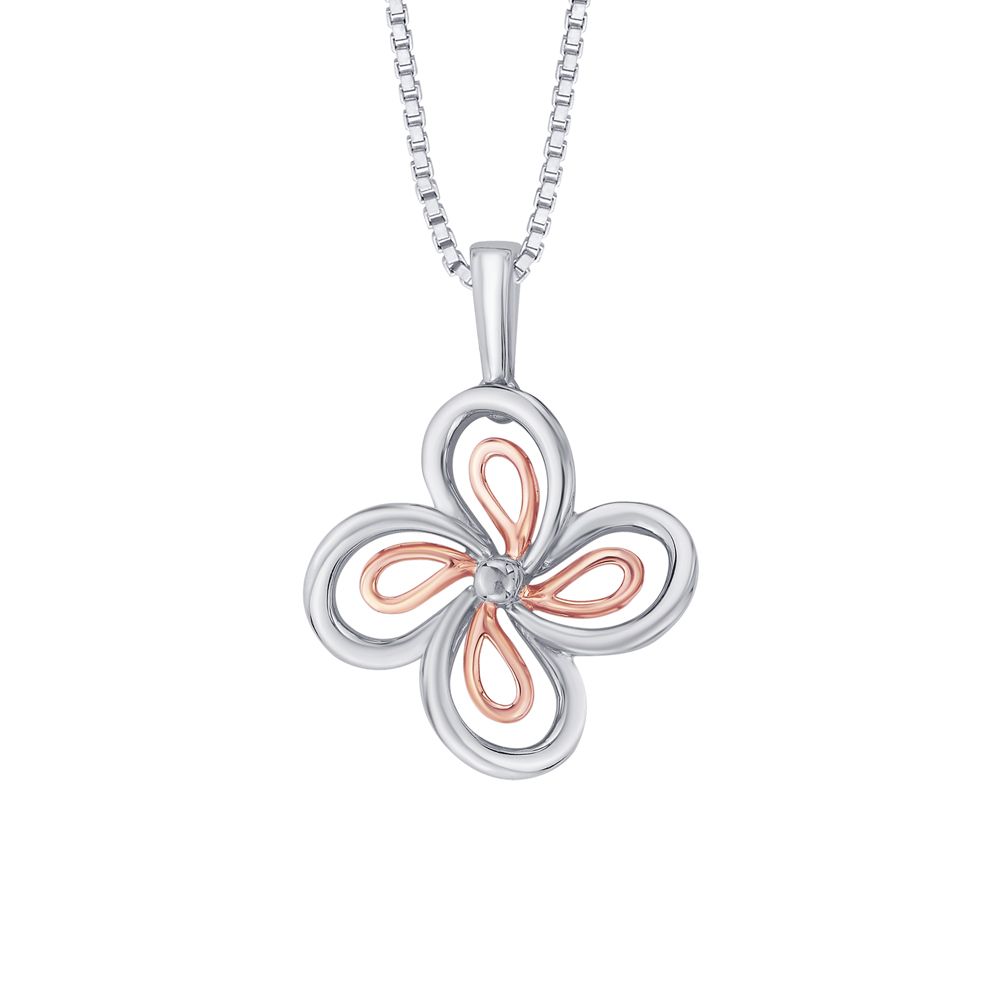 Floral Dual Toned Platinum And Rose Gold Pendant Set-Platinum-PSP21006-D000O0D