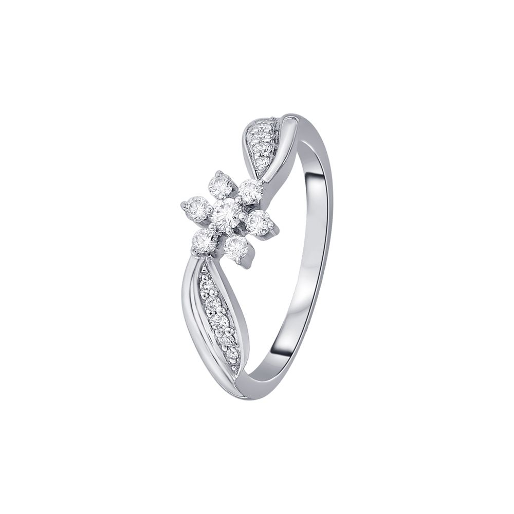 Floral Diamond Platinum Finger Ring-Rings-PRG23K56