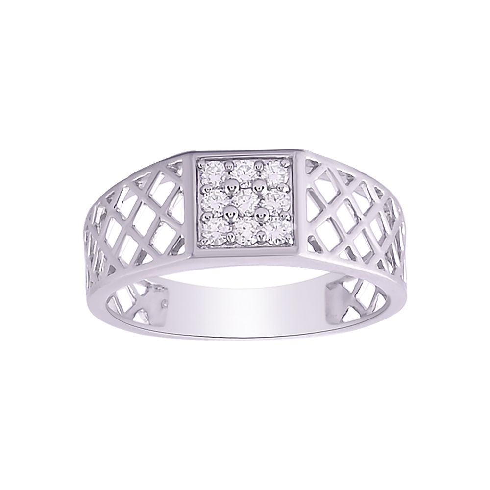 Lattice Pattern Mens Platinum Finger Band-Rings-PRG24K24