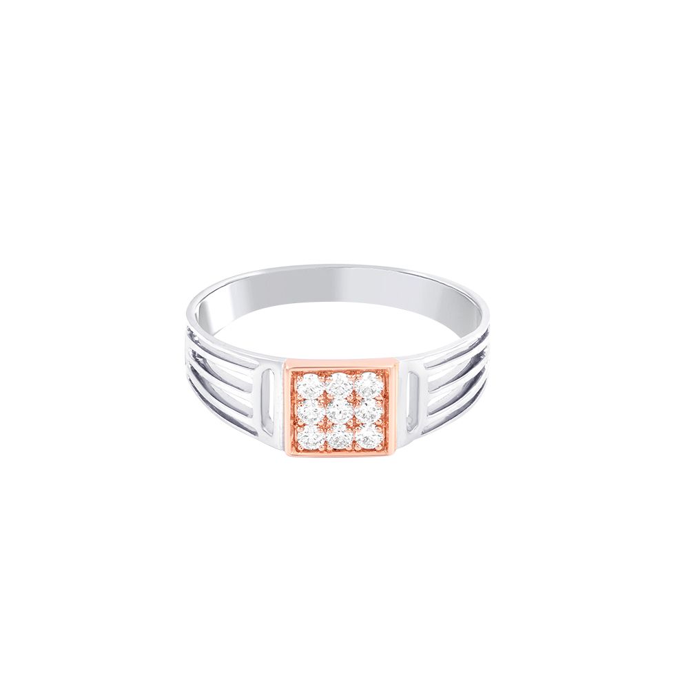 Classic Mens Glossy Diamond Finger Ring-Platinum-PRG24K28