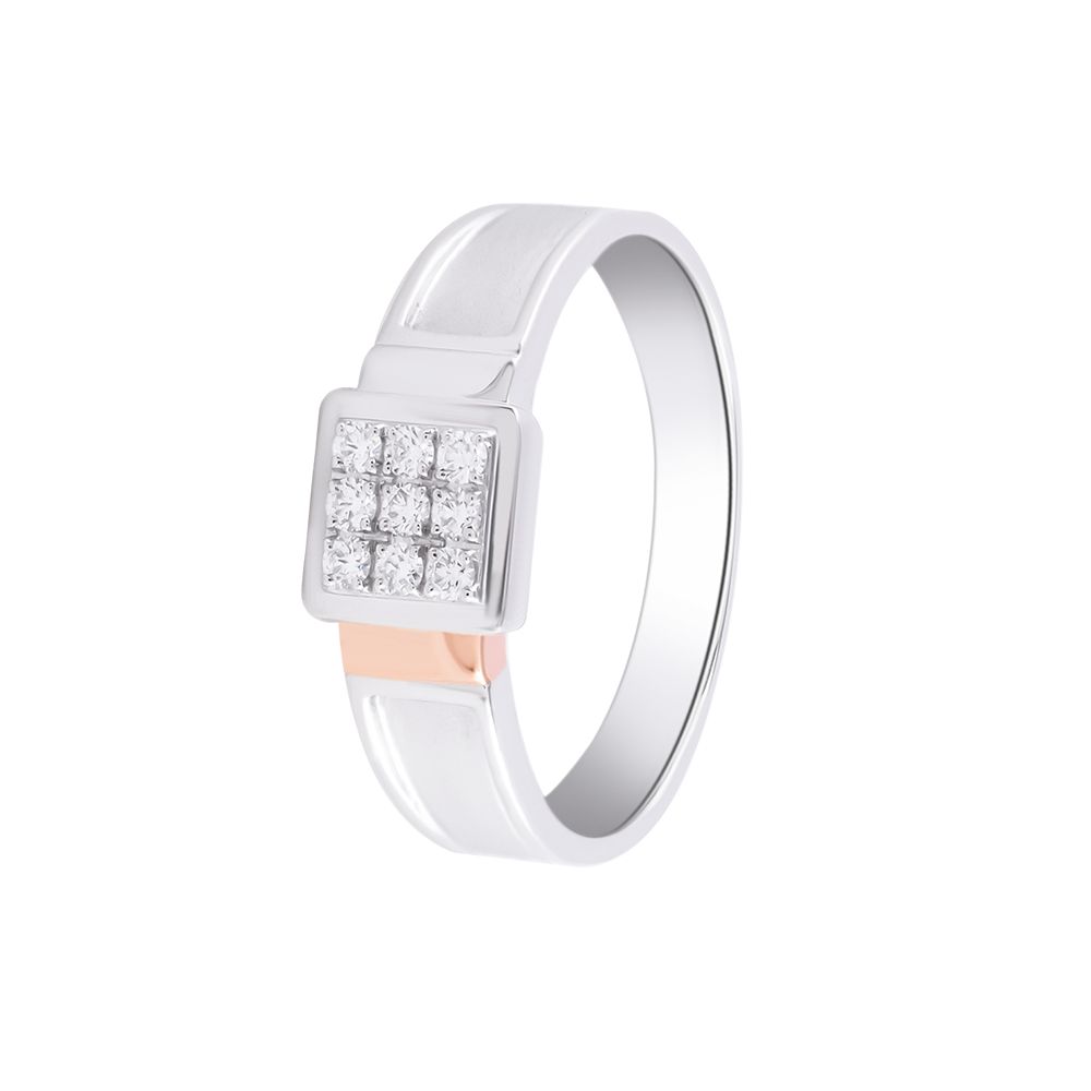 Bejewelled Platinum and Rose Gold Mens Finger Ring-Platinum-PRG24K33