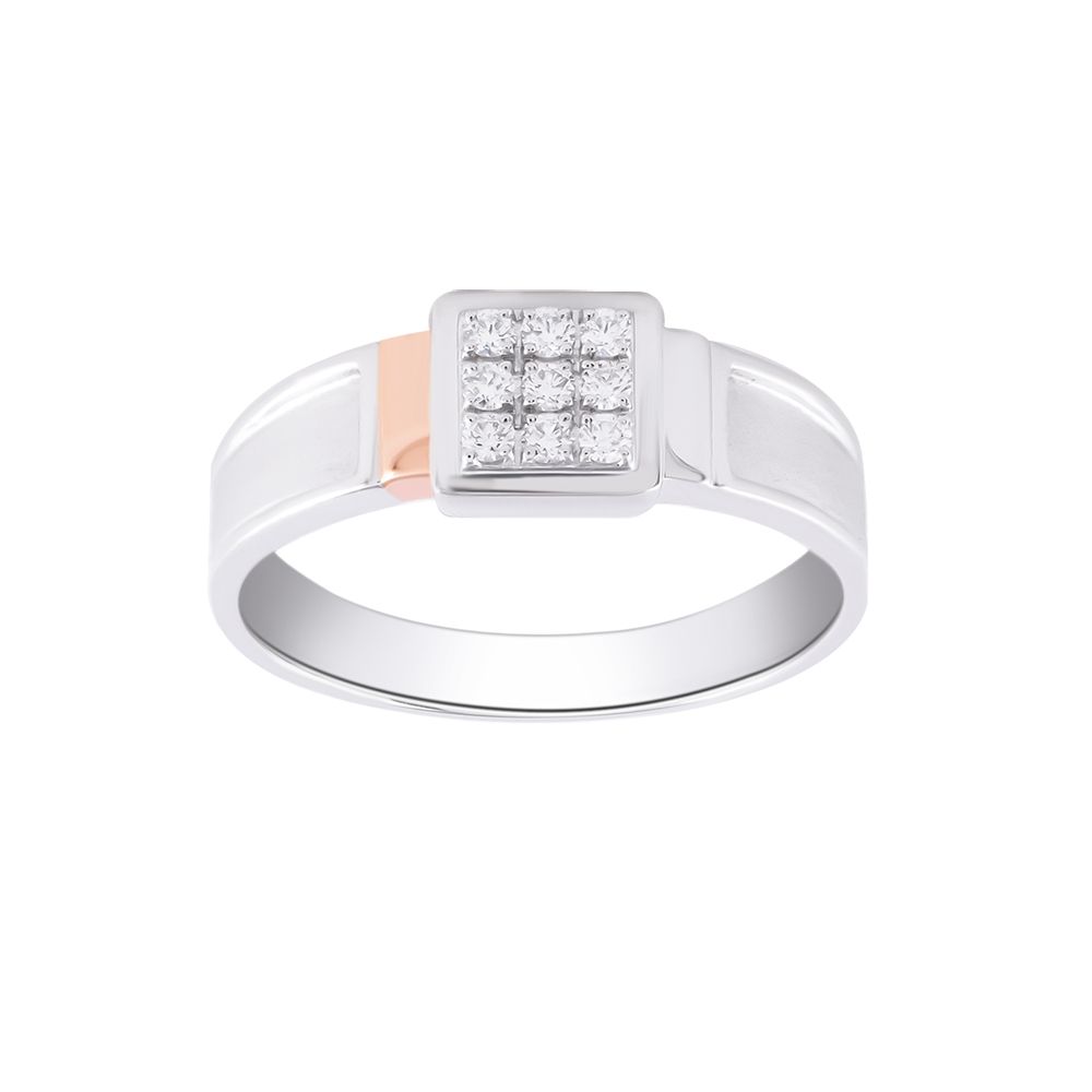 Bejewelled Platinum and Rose Gold Mens Finger Ring-Platinum-PRG24K33