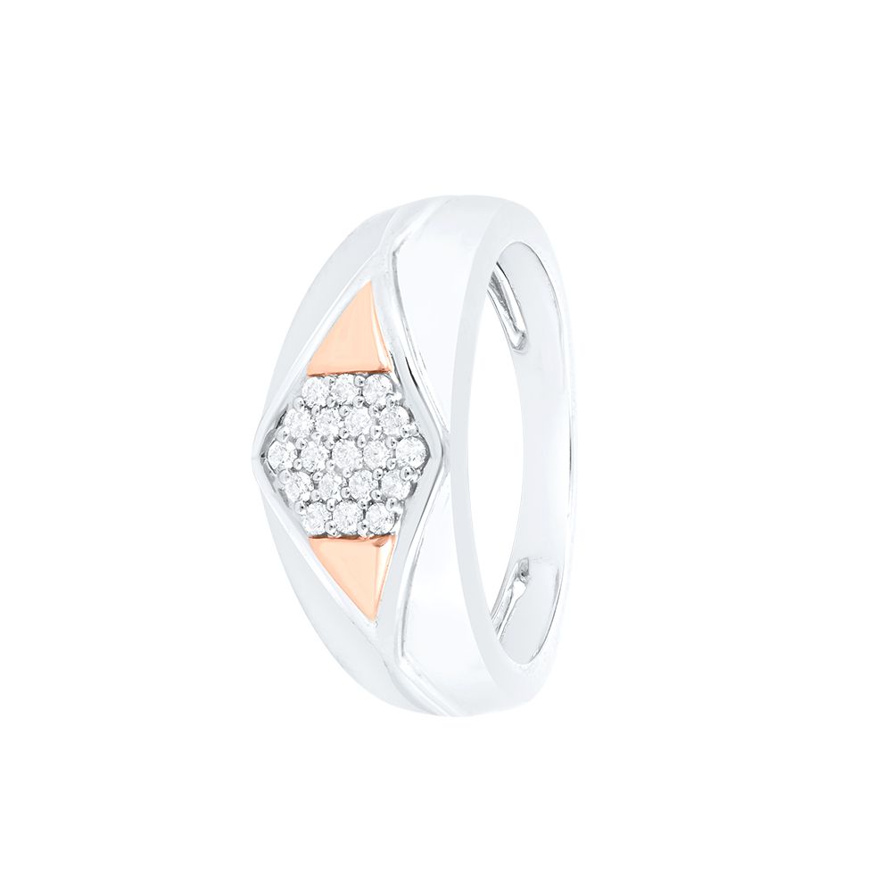 Gleaming Geometric Diamond and Rose Gold Mens Finger Ring-Platinum-PRG24K42