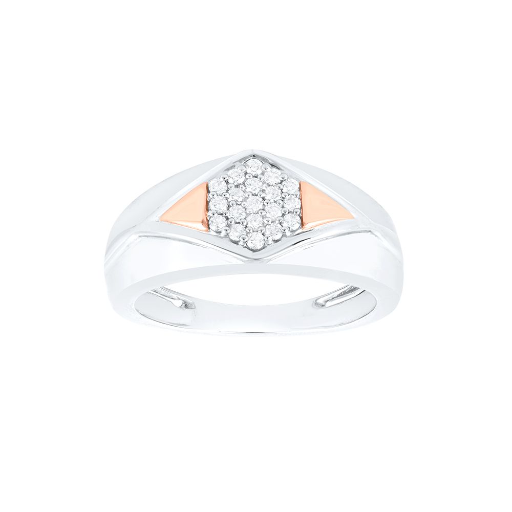 Gleaming Geometric Diamond and Rose Gold Mens Finger Ring-Platinum-PRG24K42