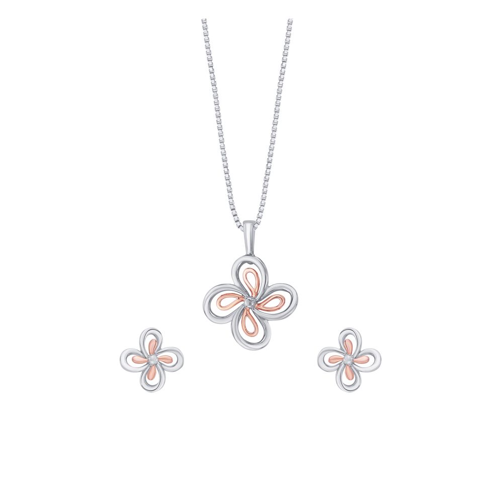 Floral Dual Toned Platinum And Rose Gold Pendant Set-Platinum-PSP21006-D000O0D