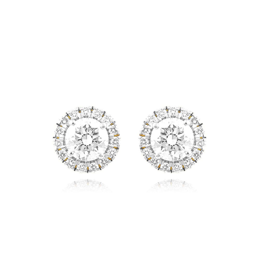 Radiant Halo Solitaire Stud Earrings-Earrings-YER25I03-D300R3B