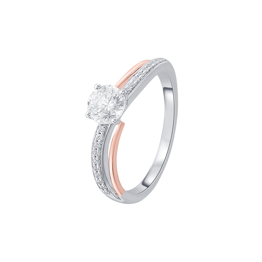 Eclectic Diamond Solitaire Ring in Rose and White Gold-Rings-YRG23021