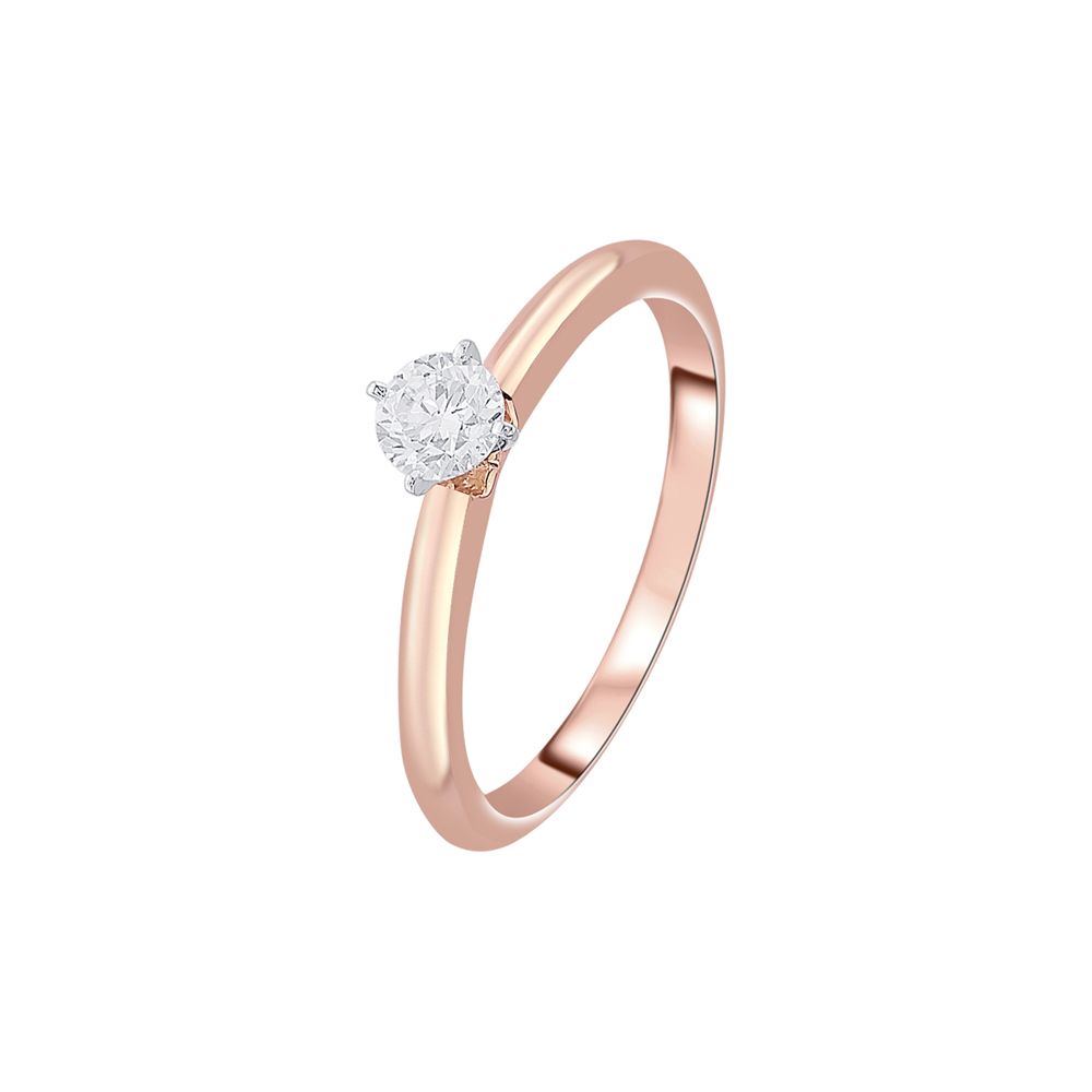 Brilliant 18KT Rose Gold Diamond Solitaire Finger Ring-Rings-YRG23025
