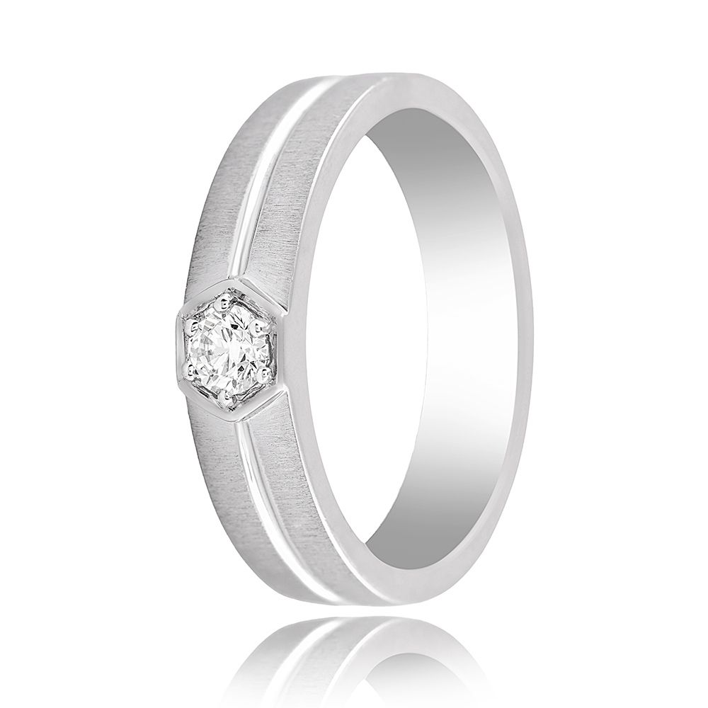 Sleek Platinum Diamond Ring-Rings-YRG25K40