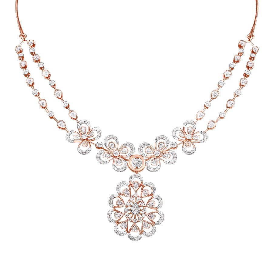 Aesthetic Floral Diamond Rose Necklace