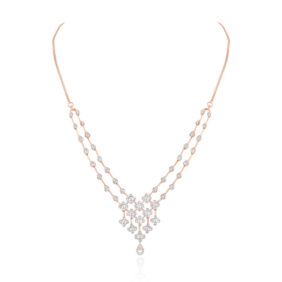 Graceful Clover Diamond Rose Necklace